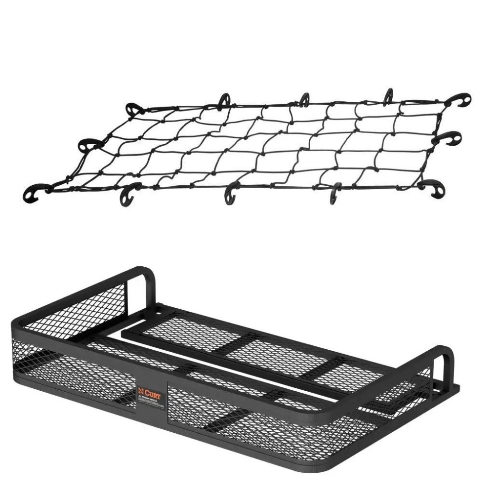 CURT ATV Cargo Carrier Bundle – 41x26 Basket & 43x24 Net curt 41x26 atv cargo carrier with 43x24 elastic net bundle on rack