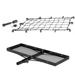CURT hitch cargo carrier bundle with folding shank, cargo net, vinyl bag, and 5/8-inch lock CURT 60x20 folding hitch cargo carrier kit with weatherproof bag, net, and lock