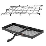 CURT 48x20 Tray-Style Cargo Carrier & 43x24 Net – Fits 1-1/4" & 2" Hitches CURT 48x20 hitch tray cargo carrier bundle with elastic cargo net on vehicle