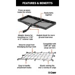 CURT 48x20 Tray-Style Cargo Carrier & 43x24 Net – Fits 1-1/4" & 2" Hitches CURT 48x20 hitch tray cargo carrier bundle with elastic cargo net on vehicle