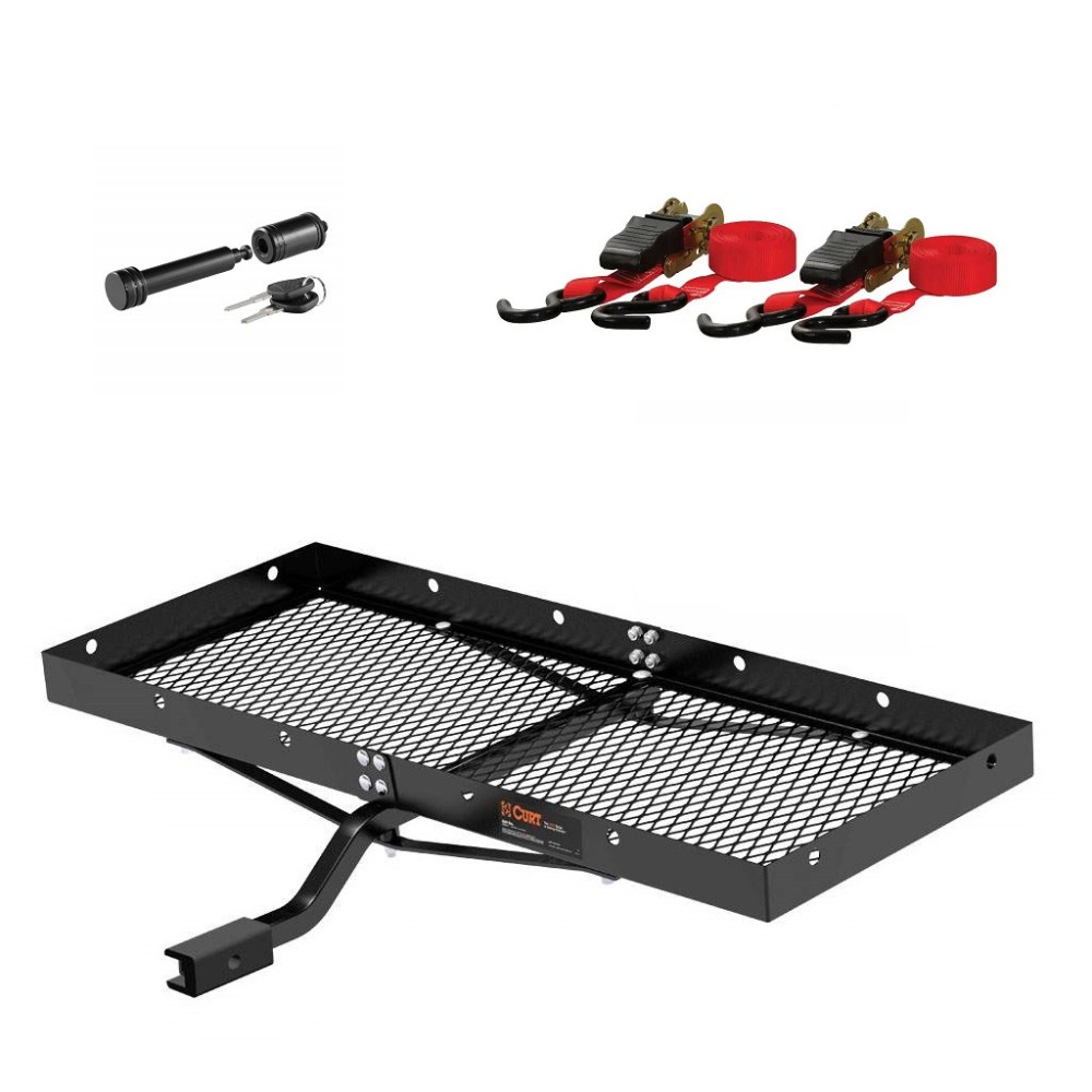 CURT 48x20 Tray Hitch Cargo Carrier Kit – Straps & Lock curt 48 x 20 tray hitch cargo carrier bundle with ratchet straps and 5/8 inch lock