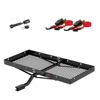 CURT 48x20 Tray Hitch Cargo Carrier Kit – Straps & Lock curt 48 x 20 tray hitch cargo carrier bundle with ratchet straps and 5/8 inch lock