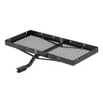 CURT 48x20 Tray-Style Cargo Carrier & 43x24 Net – Fits 1-1/4" & 2" Hitches CURT 48x20 hitch tray cargo carrier bundle with elastic cargo net on vehicle