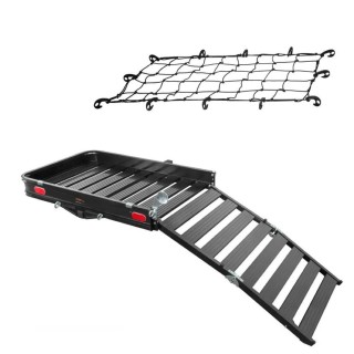 CURT 50x30.5 Hitch Carrier with Folding Ramp & Cargo Net - 500 lb Capacity CURT Aluminum Hitch Cargo Carrier with Ramp and Cargo Net for 2-Inch Receiver