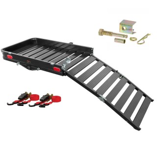 CURT Aluminum Hitch Carrier 50x30.5 with Ramp, Ratchet Straps & Anti-Rattle Pin