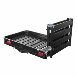 CURT Aluminum Hitch Cargo Carrier Bundle (Ramp + Net + Lock) CURT 50x30.5 Aluminum Hitch Carrier with Ramp, Cargo Net, and Lock