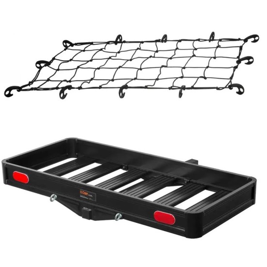 CURT 49x22.5 black aluminum hitch cargo carrier with elastic cargo net – 500 lb capacity