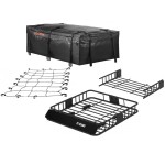 CURT Roof Rack Cargo Carrier Bundle with Extension, Bag, and Net CURT steel roof rack cargo carrier bundle with extension, bag, and net 63x37 inch