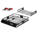 CURT Roof Rack Basket 63x37 with 21" Extension and Ratchet Tie-Down Straps CURT 63x37 Steel Roof Rack Cargo Carrier with Extension and Tie-Down Straps