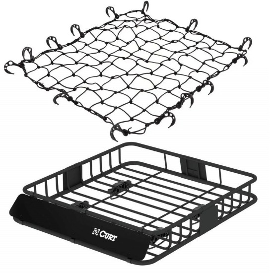 CURT 42x37 Steel Roof Rack Cargo Carrier + 44x36 Elastic Net Bundle