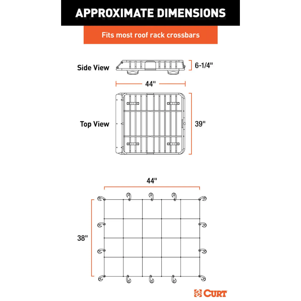 CURT 42x37 Steel Roof Rack Cargo Carrier + 44x36 Elastic Net Bundle