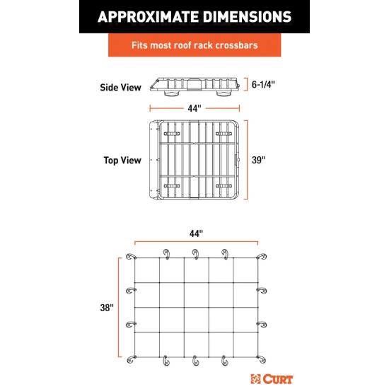 CURT Roof Rack Cargo Carrier Bundle with Elastic Net CURT 42x37 Steel Roof Rack Cargo Carrier + 44x36 Elastic Net Bundle