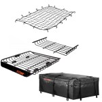 CURT 44x35 Roof Rack Carrier + Extension, Bag & Net – 17 sq ft CURT 44×35 roof rack basket with 24″ extension, 59×34 weather-proof bag & 64×36 net – 17 sq ft, 200 lb