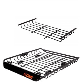 CURT 44x35 Roof Rack Cargo Carrier + Extension – 17 sq ft Basket CURT 44×35 steel roof rack cargo basket with 24″ extension (68×35), 17 sq ft, 200 lb