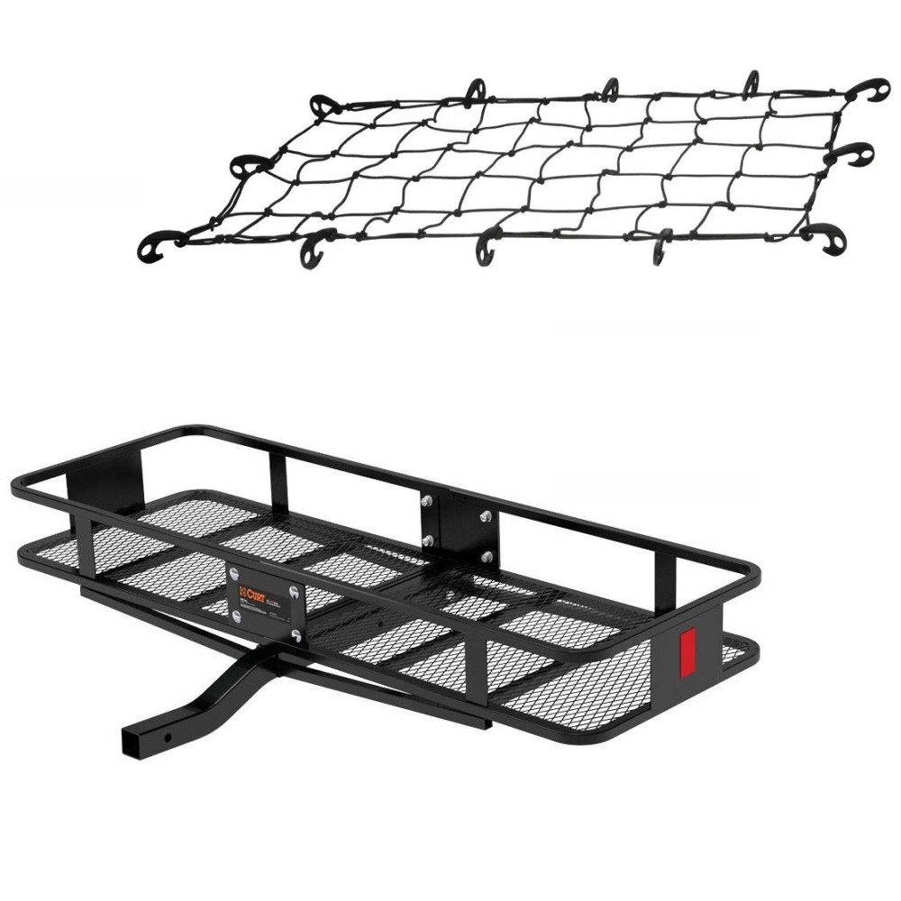CURT 60x20 Basket Hitch Cargo Carrier & Cargo Net Bundle curt 60x20 basket hitch cargo carrier with 43x24 net mounted on suv