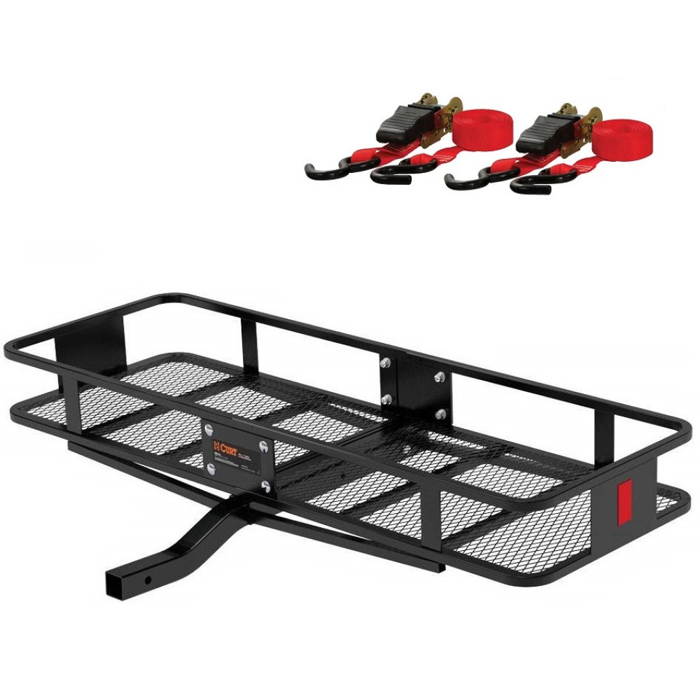 CURT Basket Hitch Carrier 60x20 with Straps – 500 lb Capacity CURT 60x20 steel basket hitch cargo carrier with fixed shank and ratchet tie‑down straps