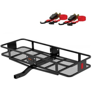CURT Basket Hitch Carrier 60x20 with Straps – 500 lb Capacity CURT 60x20 steel basket hitch cargo carrier with fixed shank and ratchet tie‑down straps