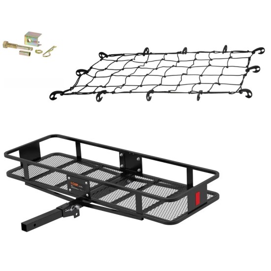CURT Folding Basket Cargo Carrier Kit – 60"x20" w/ Net & Anti-Rattle Pin CURT 60x20 Folding Hitch Basket Cargo Carrier with Net and Anti-Rattle Pin for 2" Receiver