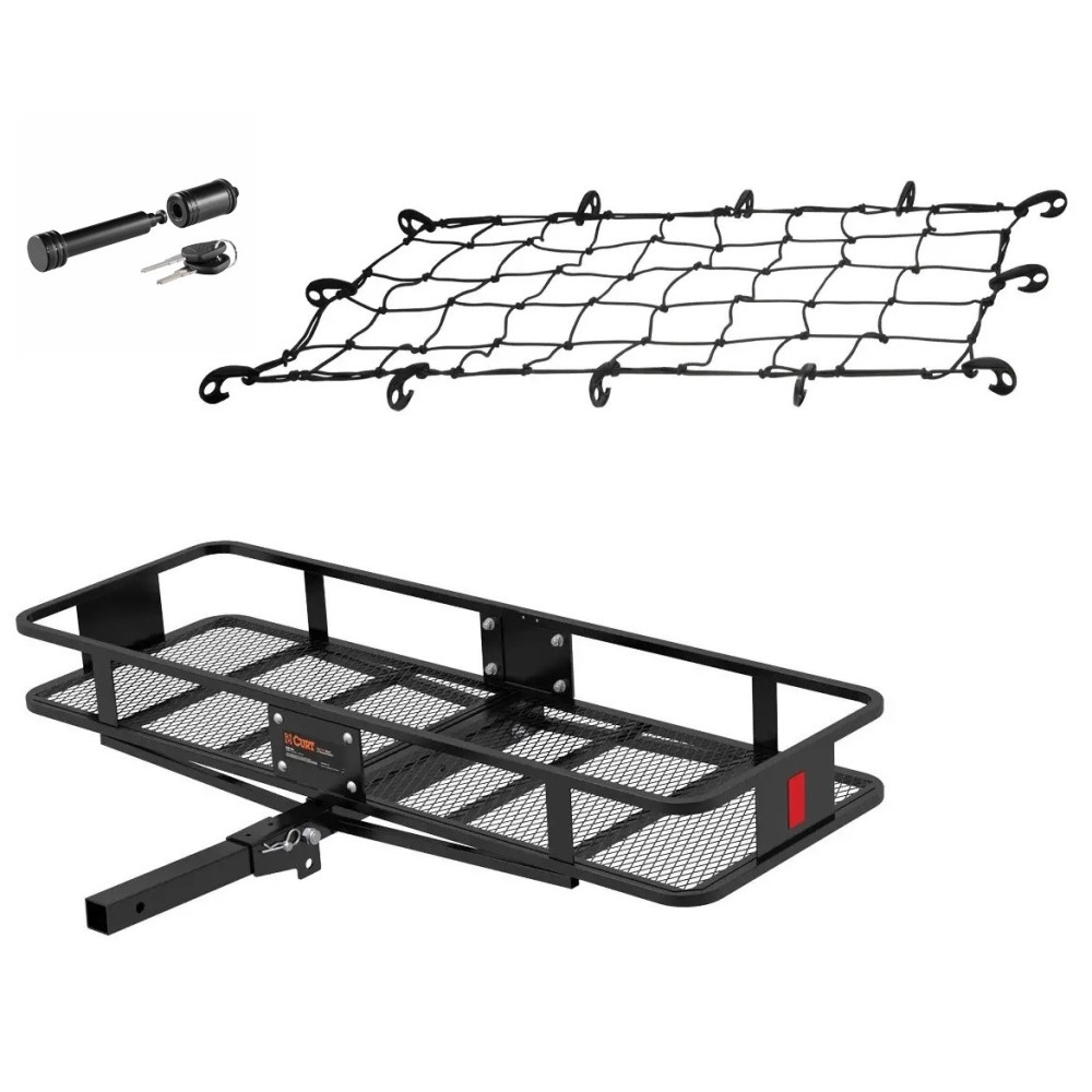 CURT Folding Basket Cargo Carrier Kit – 60"x20" with Net & Hitch Lock CURT 60x20 Folding Hitch Basket Cargo Carrier with Net and Lock for 2" Receiver