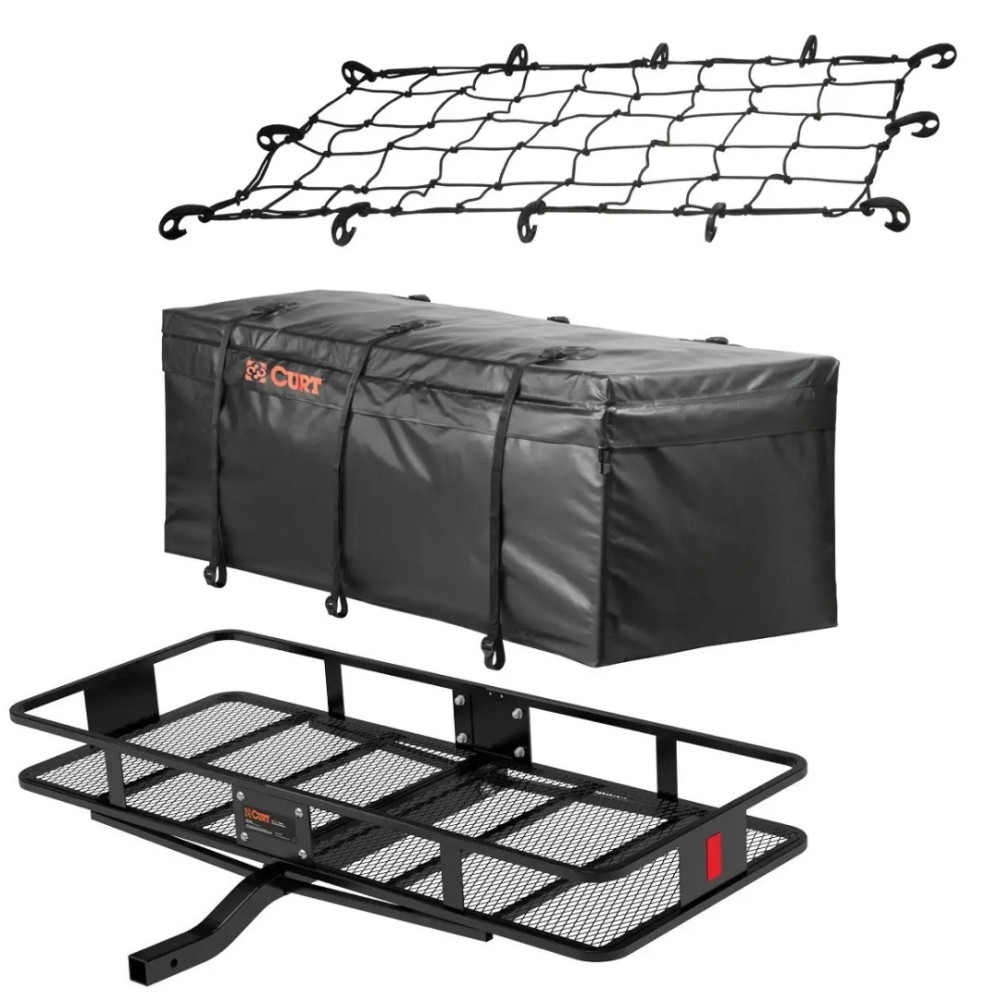 CURT Basket Hitch Carrier – 60"x24" w/ Bag & Net, Fixed 2" Shank CURT 60x24 Fixed Shank Basket Hitch Cargo Carrier with Weatherproof Bag and Net