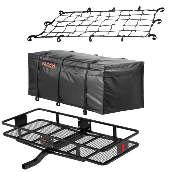 CURT Basket Hitch Carrier – 60"x24" w/ Bag & Net, Fixed 2" Shank CURT 60x24 Fixed Shank Basket Hitch Cargo Carrier with Weatherproof Bag and Net