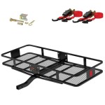 CURT 60" x 24" fixed shank cargo carrier bundle with tie-down straps and anti-rattle kit CURT 60x24 hitch cargo basket carrier with ratchet straps and anti-rattle pin