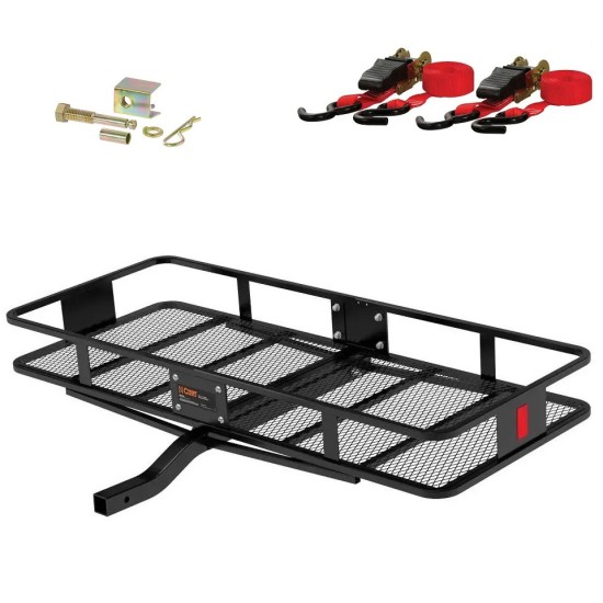 CURT 60" x 24" fixed shank cargo carrier bundle with tie-down straps and anti-rattle kit CURT 60x24 hitch cargo basket carrier with ratchet straps and anti-rattle pin
