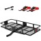 CURT 60x24 Hitch Cargo Carrier Bundle – Basket, Straps & Lock CURT 60x24 steel hitch basket cargo carrier with ratchet straps and locking pin