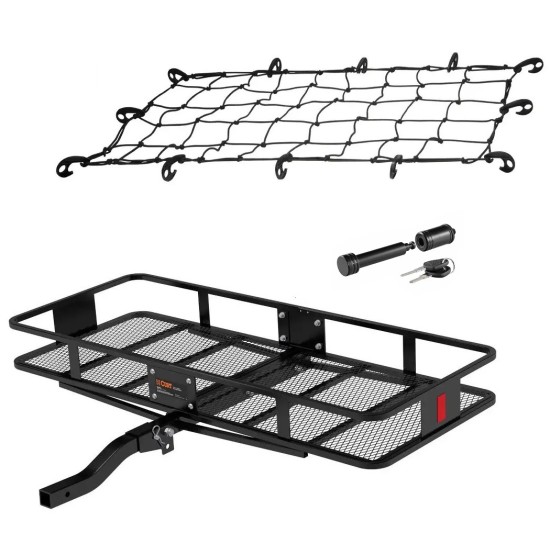 CURT Basket Cargo Carrier Folding 60x24 Bundle w/ Cargo Net & Hitch Lock CURT Folding Hitch Cargo Carrier 60x24 with Elastic Net and Hitch Lock