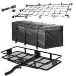CURT Folding Basket Hitch Carrier – 60"x24" w/ Bag, Net & Lock, 2" Receiver CURT 60x24 Folding Basket Hitch Cargo Carrier with Weatherproof Bag, Net, and Hitch Lock