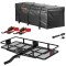 CURT folding hitch cargo carrier kit with vinyl bag, ratchet straps, and 5/8" lock CURT 60x24 folding hitch cargo carrier with waterproof bag, tie-down straps, and lock