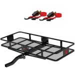 CURT folding hitch basket cargo carrier with 10' ratchet straps for 2 inch receiver CURT 60x24 folding hitch cargo carrier with ratchet tie-down straps bundle