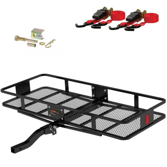 CURT 60x24 Folding Hitch Cargo Carrier with 10' Straps and Anti-Rattle Pin – 2" Receiver