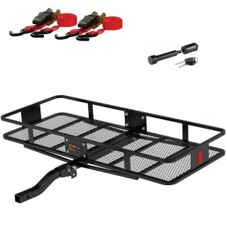 CURT folding hitch-mounted basket carrier with straps and barbell lock – fits 2" receiver CURT 60x24 folding hitch cargo carrier with ratchet straps and hitch lock