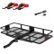 CURT folding hitch-mounted basket carrier with straps and barbell lock – fits 2" receiver CURT 60x24 folding hitch cargo carrier with ratchet straps and hitch lock
