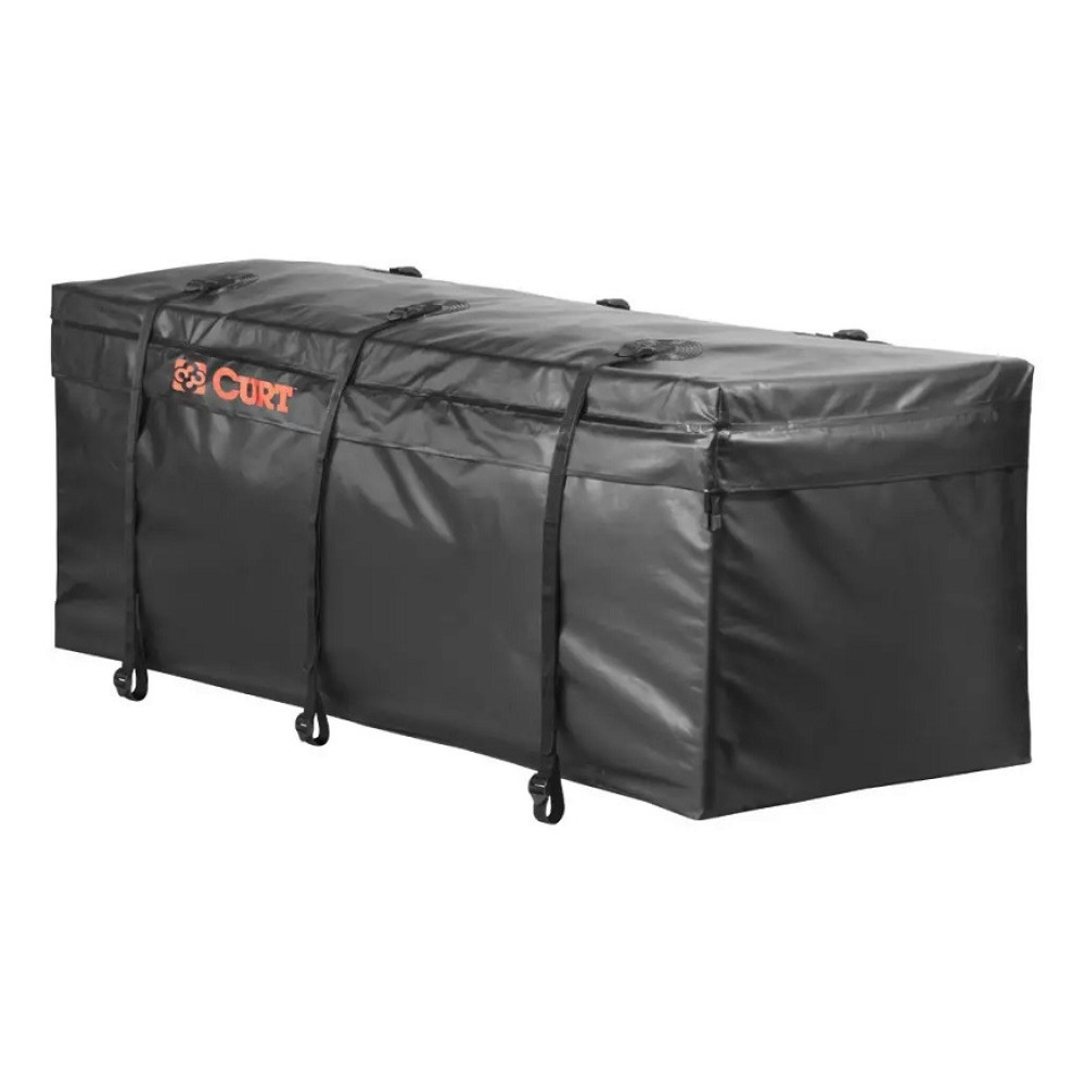 CURT Folding Hitch Cargo Carrier 60x20 + Weather-Resistant Bag + Straps + Lock, 500 lb CURT 60x20 folding hitch cargo carrier bundle with waterproof bag, straps & hitch lock – 500 lb capacity