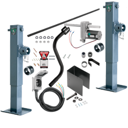 Bulldog 24K Electric Landing Gear Set Dual Single Speed Trailer Jacks Fixed Leg Tubular Swivel Mount w/ 2 Manual Override Cranks, Mating Female Tube Mount, Bulldog Electric Motor Powered-Drive Kit, Cross Shaft Tube w/ Slotted Ends and Hardware Bulldog 24K Electric Landing Gear Set Dual Single Speed Trailer Jacks Fixed Leg Tubular Swivel Mount w/ 2 Manual Override Cranks, Mating Female Tube Mount, Bulldog Electric Motor Powered-Drive Kit, Cross Shaft Tube w/ Slotted Ends and Hardware