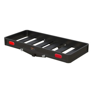 CURT ActiveLink Aluminum Hitch Cargo Carrier Bundle 49x22 – 500 lb, Ratchet Straps CURT ActiveLink 49x22 aluminum hitch cargo carrier with ratchet tie-down straps – 500 lb capacity