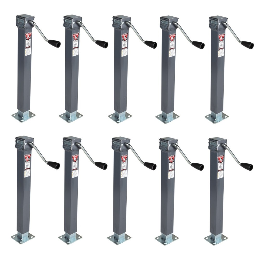 Bulldog 10-Pack 5K Square Jacks with Sidewind Handle – 15" Travel Bulldog 5K Square Trailer Jack Bundle – 15" Lift, Sidewind Handle, Fixed Foot