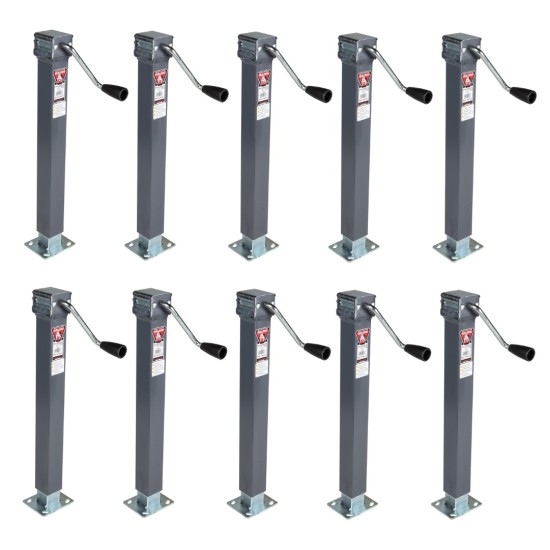 Bulldog 10-Pack 5K Square Jacks with Sidewind Handle – 15" Travel Bulldog 5K Square Trailer Jack Bundle – 15" Lift, Sidewind Handle, Fixed Foot