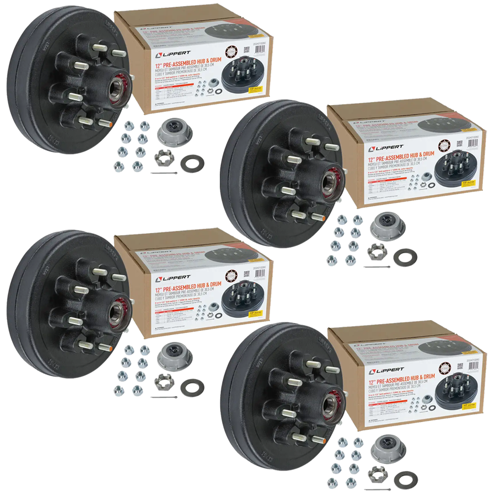 Lippert 7K Pre-Greased 8 on 6.5 Bolt Pattern Hub Assemblies for Tandem Axles - 4 Pack