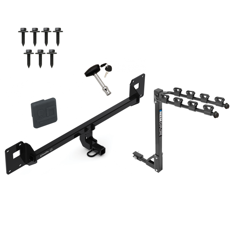 Trailer Tow Hitch w/ 4 Bike Rack For 18-23 Volkswagen GTI 18-19 VW e-Golf tilt away adult or child arms fold down carrier w/ Lock and Cover Trailer Tow Hitch w/ 4 Bike Rack For 18-23 Volkswagen GTI 18-19 VW e-Golf tilt away adult or child arms fold down carrier w/ Lock and Cover
