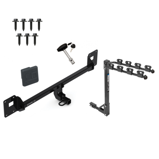 Trailer Tow Hitch w/ 4 Bike Rack For 18-23 Volkswagen GTI 18-19 VW e-Golf tilt away adult or child arms fold down carrier w/ Lock and Cover Trailer Tow Hitch w/ 4 Bike Rack For 18-23 Volkswagen GTI 18-19 VW e-Golf tilt away adult or child arms fold down carrier w/ Lock and Cover