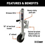 CURT Marine Trailer Jacks 1,000 lbs, 6" Wheel, Sidewind – 10x Bundle CURT 1,000 lb Marine Trailer Jacks with 6-Inch Wheel and Sidewind Handle (10-Pack)