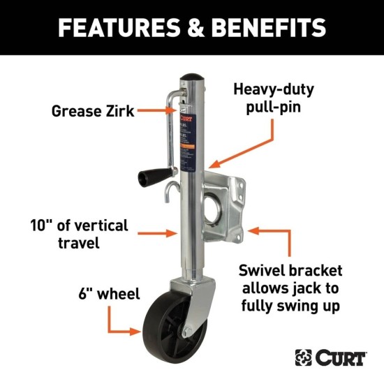 CURT Marine Trailer Jacks 1,000 lbs, 6" Wheel, Sidewind – 10x Bundle CURT 1,000 lb Marine Trailer Jacks with 6-Inch Wheel and Sidewind Handle (10-Pack)