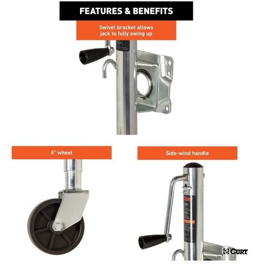 CURT Marine Trailer Jacks 1,000 lbs, 6" Wheel, Sidewind – 10x Bundle CURT 1,000 lb Marine Trailer Jacks with 6-Inch Wheel and Sidewind Handle (10-Pack)