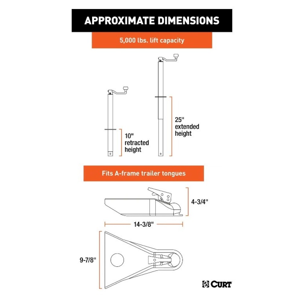CURT 5000 lbs A-Frame Jack & Coupler Bundle – Quality Towing Equipment CURT A-Frame Trailer Jack & 2" A-Frame Coupler Bundle for Towing