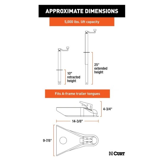 CURT 5000 lbs A-Frame Jack & Coupler Bundle – Quality Towing Equipment CURT A-Frame Trailer Jack & 2" A-Frame Coupler Bundle for Towing