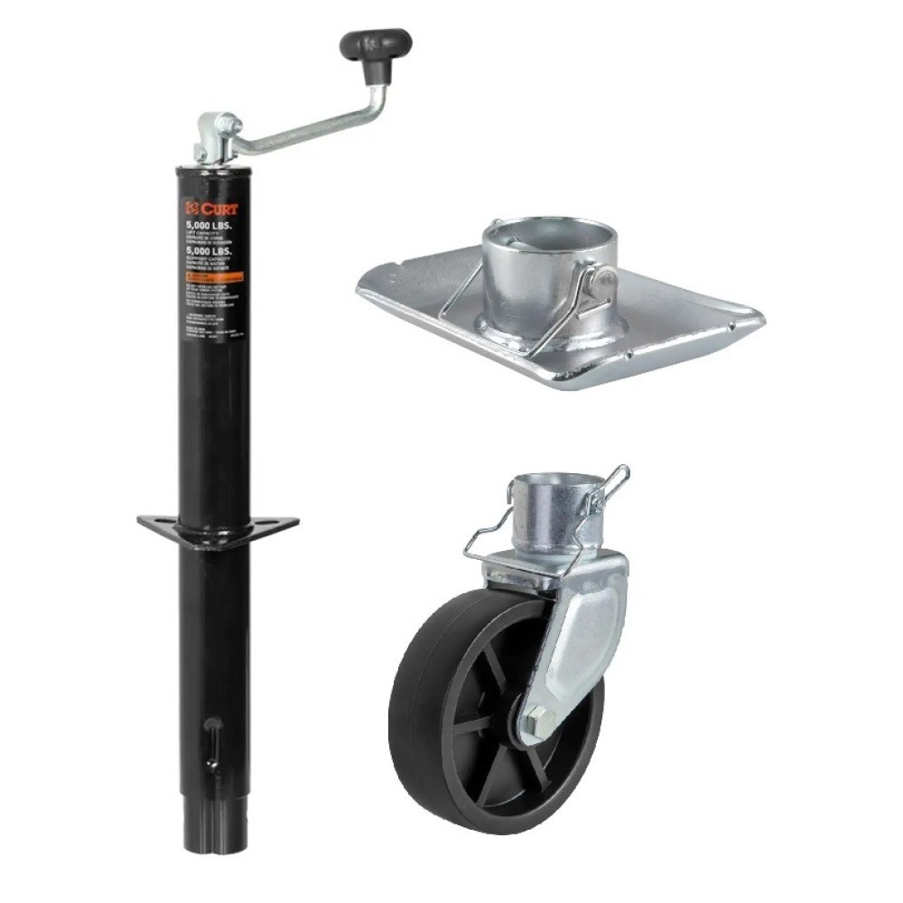 CURT 5000 lb A-Frame Trailer Jack 15 Inch Travel w/ Wheel & Foot CURT 5K A-Frame Trailer Jack Kit 15" Travel w/ Wheel and Footplate