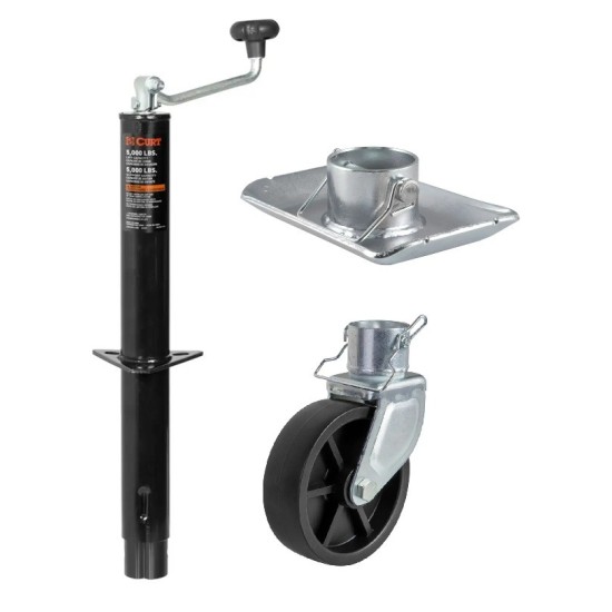 CURT 5000 lb A-Frame Trailer Jack 15 Inch Travel w/ Wheel & Foot CURT 5K A-Frame Trailer Jack Kit 15" Travel w/ Wheel and Footplate
